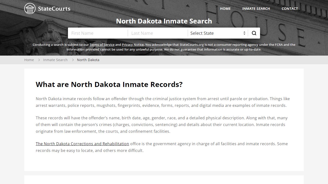 North Dakota Inmate Search, Prison and Jail Information - StateCourts