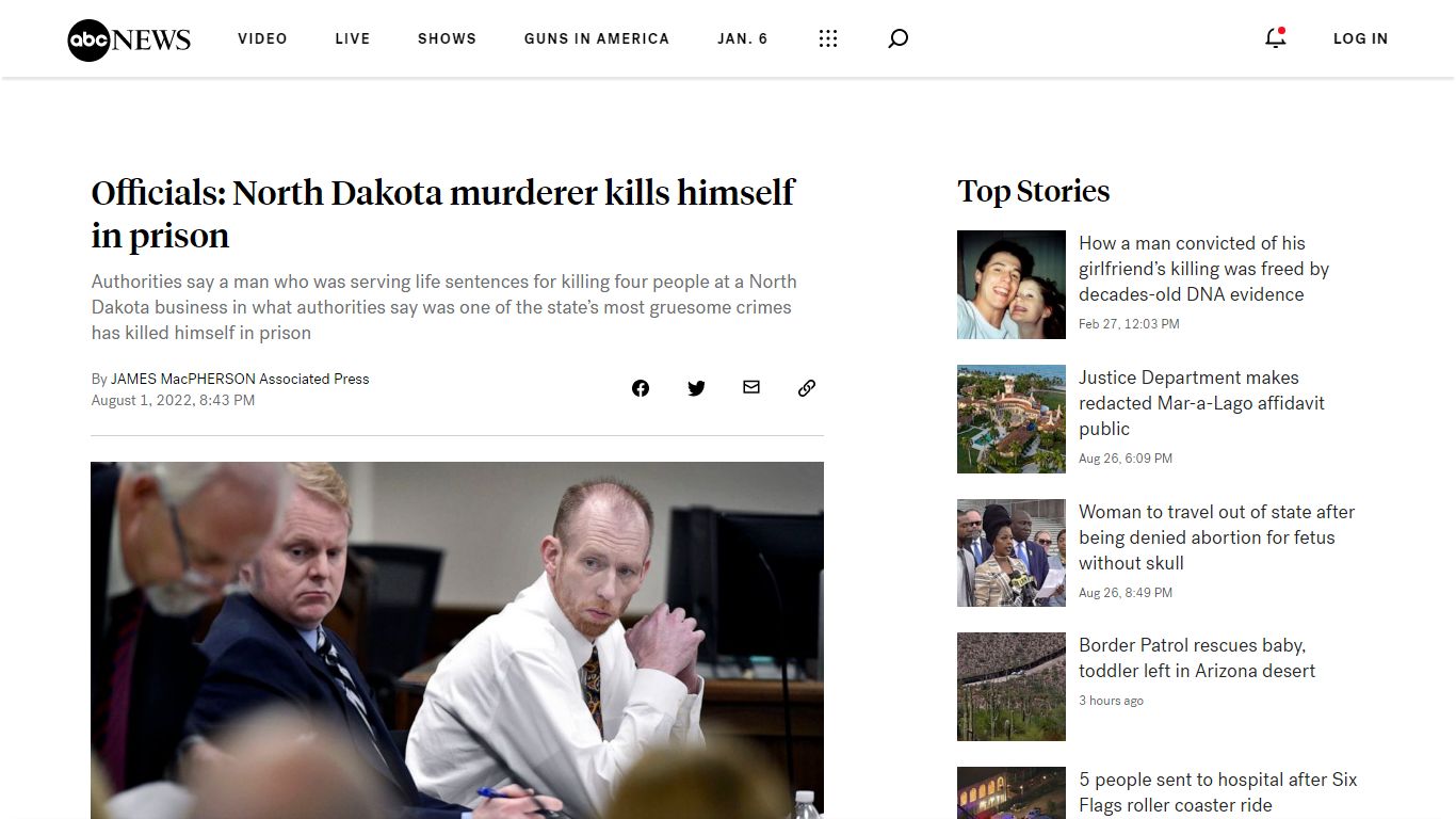 Officials: North Dakota murderer kills himself in prison